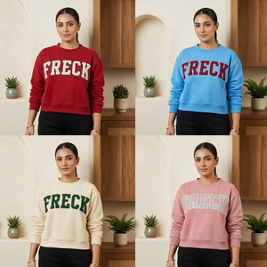 Sweat-shirt rouge à col rond pour femme Freck, sweat-shirt à col montant avec lettres brodées, logo Gingham pour fraternité, sororité, université - Product Image 5
