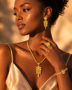 Elegant Flower Pendant 24K Gold Plated Jewelry Set for Women Wedding Classic Brass Necklace Earrings <b>Bracelet</b> AC2N0140BM - Product Image 3