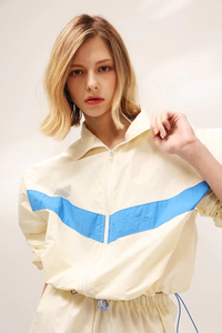 Ensemble de survêtement sportif 2 pièces pour femme, coupe ample, coupe-vent color block, col montant, manches longues, printemps-été - Product Image 5