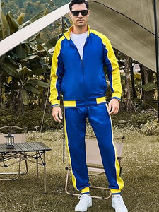 Ensemble de survêtement décontracté pour homme, bleu royal, avec contraste doré, deux pièces, performance supérieure, tissu respirant et écologique - Product Image 3