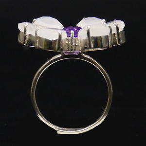 Wedding Wear 925 Sterling Silver Gold Plated Jewelry White <b>Rainbow</b> Moonstone Amethyst Gemstone Classic Ring - Product Image 3