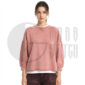 Sweat-shirt oversize à col rond pour femme, couleur unie, épaules tombantes, pull en tricot, mélange coton et polyester, vêtements d'automne - Product Image 3