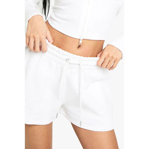 Ensemble décontracté pour femme : Crop top blanc tricoté à fermeture éclair et short assorti, manches longues, col rond, couleur unie, idéal printemps-été - Product Image 3