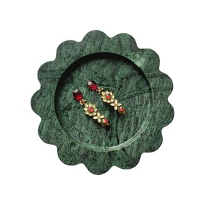 Plateau de service décoratif en pierre naturelle de marbre vert, forme ronde festonnée, décoration de luxe pour la maison, cuisine moderne, salle à manger - Product Image 1