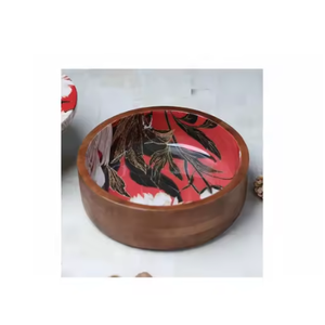 Special India RR ENTERPRISES <b>Mango</b> <b>Wood</b> Enamel Printed Decorative Iftar Snack Serving <b>Bowl</b> - Product Image 1
