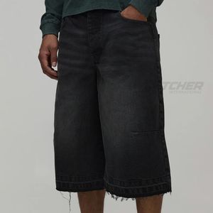 Shorts de Mezclilla de Algodón con Dobladillo Deshilachado, Estilo Vintage Y2K, Corte Recto, Color Oscuro, Casual, Transpirable y Ecológico - Product Image 2