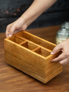 Handmade Single-Tier Rustic Wooden Spoon Holder Natural Acacia Mango Wood Stand Type <b>Kitchen</b> Tools Storage <b>Rack</b> Made in India - Product Image 2