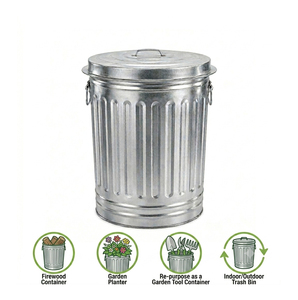 31 Gallon Galvanized Steel Utility - Trash Can with <b>Lid</b> - Product Image 5