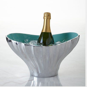 Textured gold metallic ice bucket with <b>square</b> handles available at wholesale prices. Classic trophy style beverage chiller. - Product Image 3