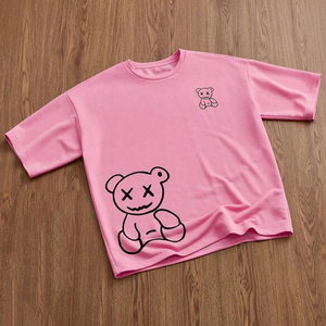 Conjunto de Pantalones y Camiseta Casual para Mujer, Talla Grande, Ecológico, de Secado Rápido, con Estampado de Oso Rosa de Dibujos Animados, para Verano - Product Image 5