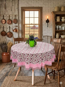 Handmade Premium Cotton Sheeting Table Cover/<b>Tablecloth</b> 275cm Dia Floral Handblock Print Modern Style for Home Wedding Decor - Product Image 4