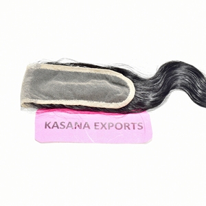 Cierre de encaje 2*6 de cabello humano Remy indio sin procesar, cutícula alineada, onda corporal, color negro natural, doble trama a máquina, 100 gramos - Product Image 1