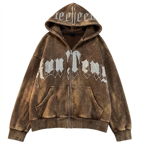 Sudadera con Capucha Oversize Premium para Hombre, Estilo Urbano, con Lavado Ácido, Estampado Gráfico de Letras, 100% Algodón, Otoño - Product Image 1