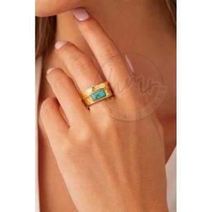 Anillo Giratorio de Banda Ancha con Constelación Budista Tibetana Tradicional, Hecho a Mano, Chapado en Oro de 18K, con Piedra Turquesa de Corte Esmeralda, para Mujer - Product Image 2