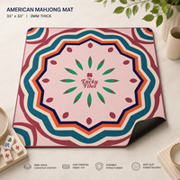 Alas Mahjong Lipat Desain Asli Kustom 33 Inci 3mm Neoprena Anti Selip Permukaan Kain Sentuhan Lembut Motif Bunga Geometris Pink