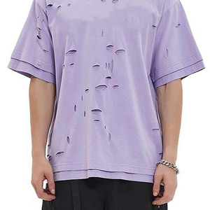 Camiseta Oversize para Hombre, Estilo Desgastado, Manga Corta, Color Sólido, Estilo Urbano, 100% Algodón, Cuello Redondo, Corte Regular, Transpirable por Delante - Product Image 6
