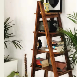 Boho Style Solid Wood <b>Corner</b> Display Rack | Wooden Leaning Bookshelf & Plant <b>Stand</b> | Handcrafted Home Decor | Pindel Handicraft - Product Image 1
