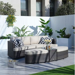 Set di mobili da giardino in vimini da 5 pezzi Set di lettini da giardino e divano divano letto con caratteristiche di protezione solare - Product Image 1