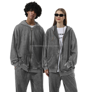 Fabricants de vêtements personnalisés pour hommes French Terry Cotton Vintage Faded Hoodies Full Zip-up With Rhinestone and 3D Print Design - Product Image 1