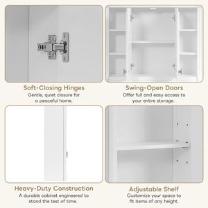 36 X 28 <b>Wall</b> Mounted Medicine Cabinet Bathroom <b>Storage</b> with 1 Adjustable Shelf for Bat Medicines - Product Image 3