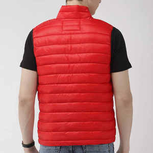 Chaleco Acolchado Horizontal Rojo Brillante para Hombre, de Poliéster, sin Mangas, con Cuello Alto, Retención de Calor, Cómodo, en Oferta - Product Image 5