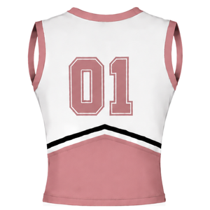 Haut d'uniforme de cheerleading rose poudré sans manches, col en V, tenue de performance pour équipe de danse athlétique, vêtements de sport - Product Image 2