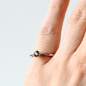 Minimalist Moldavite <b>Ring</b> Sterling Silver Green Gemstone <b>Dainty</b> <b>Ring</b> Handmade Crystal Jewelry for Women - Product Image 4
