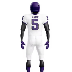 Custom American Football Uniform Set Heat-Transfer Printed White <b>Red</b> V-Neck Short Sleeve Moisture Wicking Regular Fit Unisex - Product Image 2