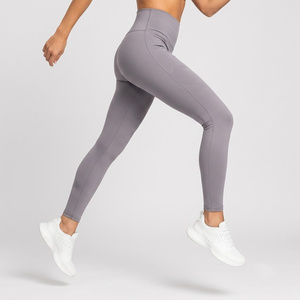High Waist <b>Seamless</b> <b>Leggings</b> Full Length Solid Gray Sporty Stretch Breathable Compression Quick Dry Women's <b>Leggings</b> - Product Image 1
