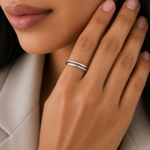Bague double bande pour femme en argent sterling 925 avec zircon cubique pavé, design minimaliste empilable, finition polie, pour usage quotidien - Product Image 4