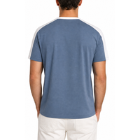 Klasik Özel Logo Erkek Raglan Kol T-Shirt Kontrast Omuz Paneli Çelik Mavisi Beyaz Düz Tişört