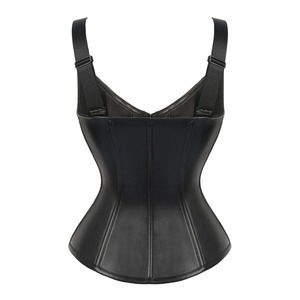 Wholesale Custom Womens <b>Black</b> Real Cow Leather <b>Corset</b> <b>Top</b> Adjustable <b>Straps</b> Front Zipper Lace Up Overbust Bustier Body Waistcoat - Product Image 2