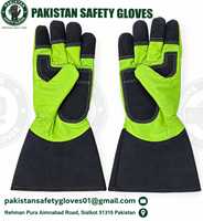 Gants de sécurité pakistanais en cuir, résistants aux coupures, avec manchette longue, vert et noir, ambidextres, à enfiler, pour le jardinage