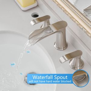 Rubinetto per Lavabo Bagno da 8 Pollici, Nichel Spazzolato, 3 Fori, con Scarico a Scomparsa e Doppia Leva - Product Image 4