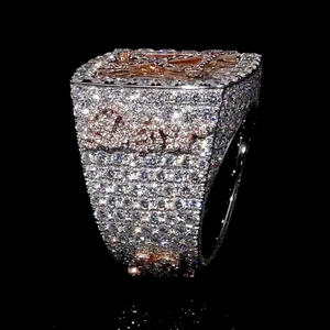Men's Iced Out Diamond <b>Pinky</b> <b>Ring</b>, Custom Letter X <b>Ring</b>, Baguette & Round Moissanite Bling <b>Ring</b>, Hip Hop Statement Jewelry - Product Image 3