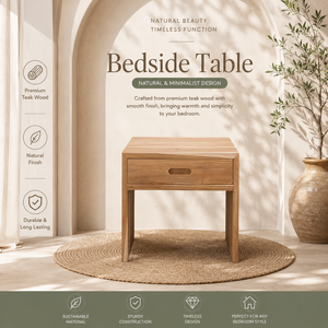 Table de Chevet Scandinave en Bois de Teck avec Tiroir, Meuble d'Appoint en Bois Naturel, Vente en Gros Direct Usine, Importateur de Meubles d'Indonésie - Product Image 1