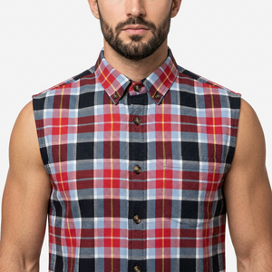Camisas de Franela sin Mangas para Hombre, Duraderas, Clásicas, de Algodón Tejido, con Forro a Cuadros Icónico, Transpirables para Verano - Product Image 4