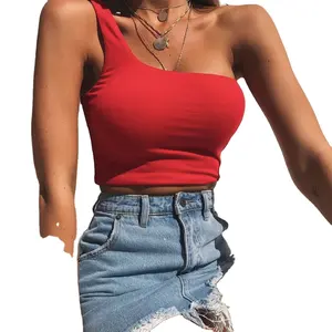 Женский укороченный топ на одно плечо, футболка без рукавов, Пляжная майка с открытым животом, домашняя одежда, лето