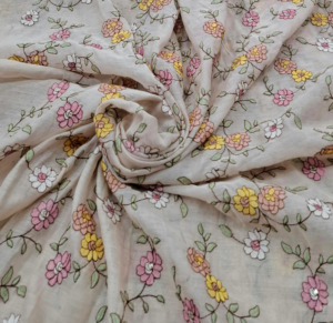 Tela de Bordado Premium con Textura de Malta, Tela de Poliéster Suave con Malla de Georgette y Encaje, Estampado Floral, Tela de Diseño para Vestidos de Novia - Product Image 1