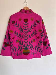 Pink Mandarin Collar Embroidered Coat Floral Print Long Sleeve Loose Fit Chinese Style Woven Acrylic Jacket <b>All</b> Seasons Casual - Product Image 4