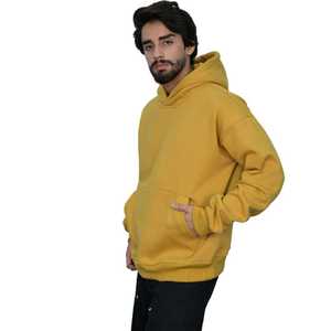 Heavyweight 100% Cotton Men's Hoodie With Puff Print Mustard Causal Streetwear Pullover Premium Soft Oversized Fleece Hoodie - Product Image 5