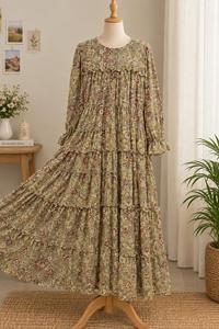 Vestido Maxi de Algodón Floral Ssumaira con Volantes y Capas, Kurti Casual para Mujer, Estilo Étnico de Verano, Georgette Chiffon Sin Arrugas - Product Image 4