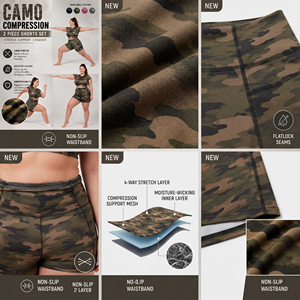 Ensemble de sport 2 pièces camouflage pour femme, grande taille, avec haut court à manches courtes et short de yoga - Product Image 6
