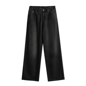 Jean en denim stretch fuselé pour homme, coupe classique, noir délavé, respirant, écologique, pour l'été, l'automne et le printemps, faible MOQ - Product Image 2