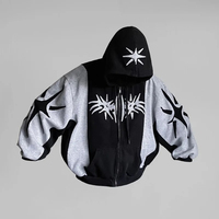 Sweat à capuche zippé gothique vintage Y2K |   Sweat-shirt oversize patchwork Hip Hop Harajuku |   Streetwear OEM