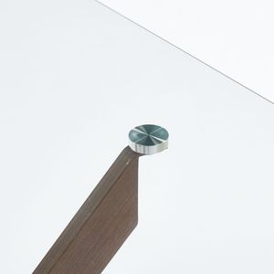 Tavolo da Pranzo Moderno Color Noce con Gambe Incrociate in Metallo e Piano in Vetro Temperato Salvaspazio per Cucina e Soggiorno - Product Image 4