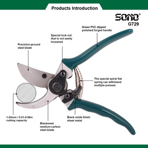 กรรไกรตัดแต่งกิ่ง SONO G729 DIY สำหรับงานอุตสาหกรรม แบบบายพาส สำหรับคนถนัดขวา ด้ามจับอะลูมิเนียม หุ้มด้วย PVC ใบมีดเหล็กกล้าคาร์บอนชุบโครเมียม ผลิตตามแบบ OEM - Product Image 2