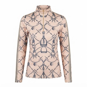 Haut de base équestre pour femme 2026, rose poudré, à quart de zip, manches longues, en Spandex/Polyester, écologique - Product Image 1