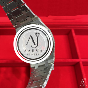 AARVA JEWELS Men's Luxury Diamond Watch Metal & Gemstones Round Case 40mm Analog Quartz Date Display Hidden Clasp - Product Image 2