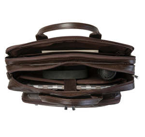 Professional Dark Brown Leather Office <b>Bag</b> with Padded Laptop Sections and Durable Zipper Closures Wholesale Supply - Product Image 3
